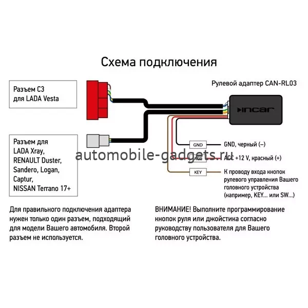 Рулевой адаптер CAN-RL03 для Renault, Lada, Nissan
