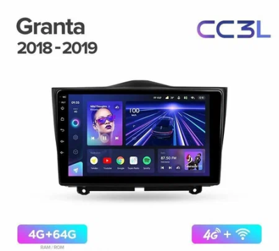 Штатное головное устройство Lada Granta FL, Granta Cross, ВИС 2349 2018-2025, Granta Sport 2023-2025 Teyes CC3L 4/64 9 дюймов RM-9090 на Android 10 (4G-SIM, DSP, IPS)