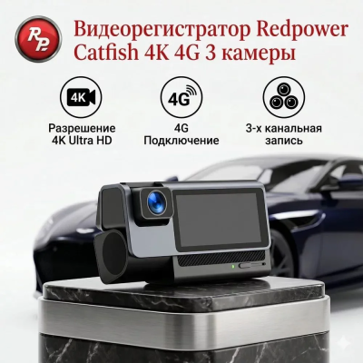 Трехканальный видеорегистратор RedPower Catfish 4K/4G/GPS/3CAM 