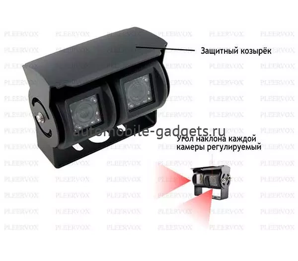 Pleervox PLV-CAM-TR02 Двойная камера для грузового транспорта с сенсором CCD и защитным козырьком