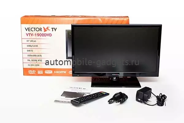 Vector VTV-1902 DVB T2+DVD автомобильный телевизор c DVD плеером
