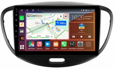 Штатная магнитола Hyundai i10 2007-2013 Canbox H-Line 4166-9-143 на Android 10 (4G-SIM, 4/32, DSP, QLed)