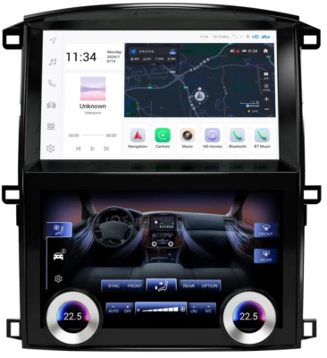 Carmedia ZF-9001-GE ("Тесла-стиль") штатная магнитола для Toyota Land Cruiser 100, Lexus LX470 2002-2007 (любая комплектация) на Android 13 c 8GB, DSP, 4G