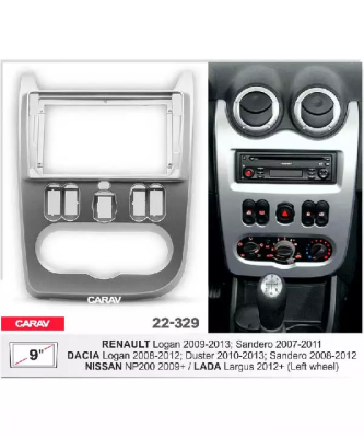 CARAV 22-329 Переходная рамка для установки магнитолы 9 дюймов RENAULT Logan 2009-2013  Sandero 2007-2011 / DACIA Logan, Sandero 2008-2012, Duster 2010-2013 / NISSAN NP200 2009+ / LADA largus 2012+