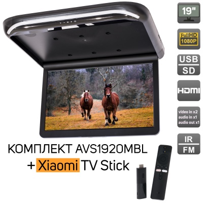 Потолочный монитор на Android AVS1920MBL + Xiaomi Mi TV Stick + AV1252DC