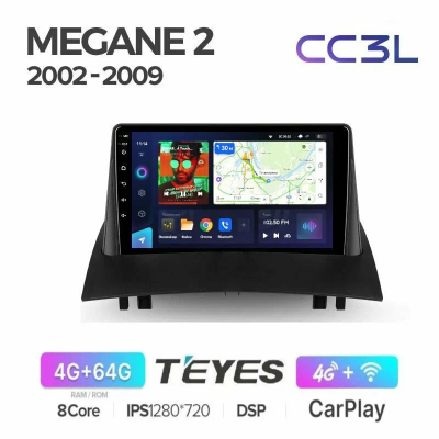 Штатное головное устройство Teyes CC3L 4/64 9 дюймов RM-9231 для Renault Megane 2 2002-2009 на Android 10 (4G-SIM, DSP, IPS)