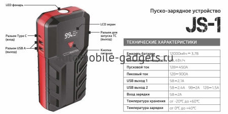 Пуско-зарядное устройство Parkmaster JS-1 (12000 мАч)