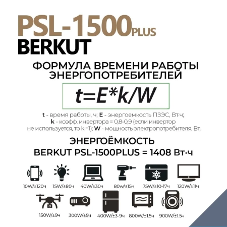 Портативная зарядная резервная батарея BERKUT PSL-1500PLUS
