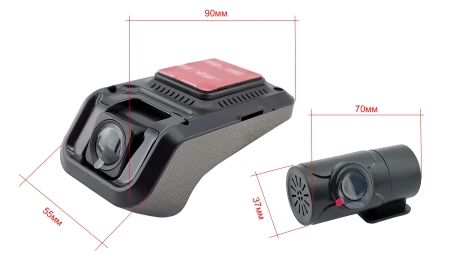 Видеорегистратор Canbox X019-DUAL с 2 камерами (с функцией парковки) для подключения к магнитолам по USB (ADAS) Full HD 1080P и 720P