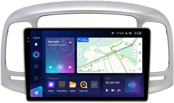 Штатное головное устройство Teyes CC3 2K 360 6/128 9.5 дюймов RM-9-069 для Hyundai Verna 2005-2010 на Android 10 (4G-SIM, DSP, QLed)