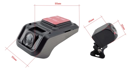 Видеорегистратор Canbox X018-DUAL с 2 камерами (с функцией парковки) для подключения к магнитолам по USB (ADAS) Full HD 1080P и 720P