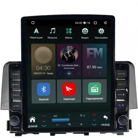 Штатная магнитола Honda Civic 10 2015-2021 Canbox M-Line 5610-9-650 на Android 10 (4G-SIM, 2/32, DSP, QLed, Tesla)