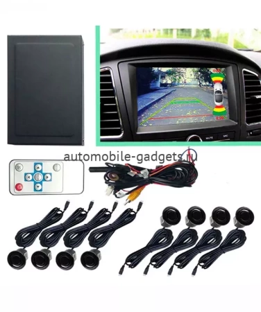 Парковочный радар (видеопарктроник) Roximo RPV-002, 8 датчиков, 2 видео-входа под камеры