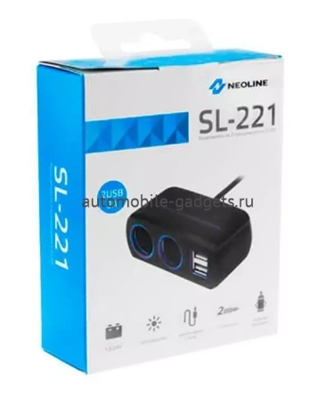 Разветвитель Neoline SL-221 на 2 розетки 2 USB с кабелем Разветвитель Neoline SL-221 на 2 розетки 2 USB с кабелем