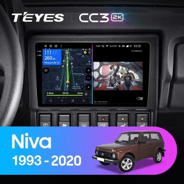 Штатное головное устройство Teyes CC3 2K 360 6/128 9.5 дюймов RM-9-1627 для Lada Niva 2121, 2131 (4x4), ВИС 2346 1993-2019 на Android 10 (4G-SIM, DSP, QLed)