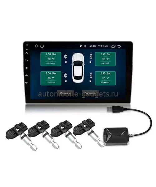 Система контроля давления шин Carmedia TPMS-INT с внутренними датчиками. Вывод данных на Android-магнитолу