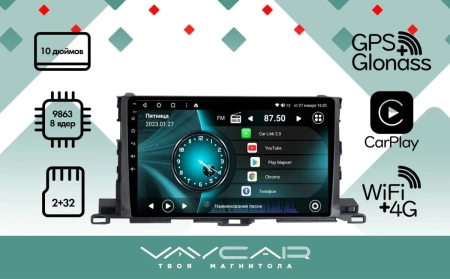 Магнитола Vaycar 10V2 для TOYOTA Highlander 2014-2020 (Андроид, 2+32Гб)
