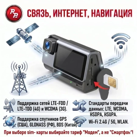 Трехканальный видеорегистратор RedPower Catfish 4K/4G/GPS/3CAM 