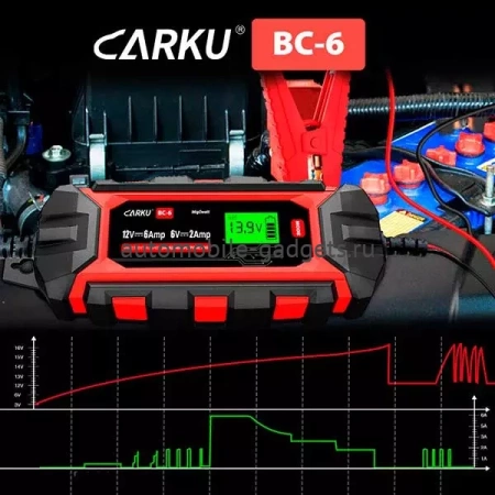 CARKU BC-6 Интеллектуальное зарядное устройство для обслуживания свинцово-кислотных аккумуляторов 6В/12В
