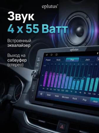 Автомагнитола Eplutus CA909 на Android 15, 55Wx4, 4ГБ+64ГБ, Wi-Fi, BT 6.0