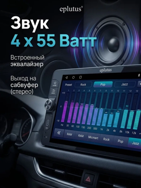 Автомагнитола Eplutus CA909 на Android 15, 55Wx4, 4ГБ+64ГБ, Wi-Fi, BT 6.0