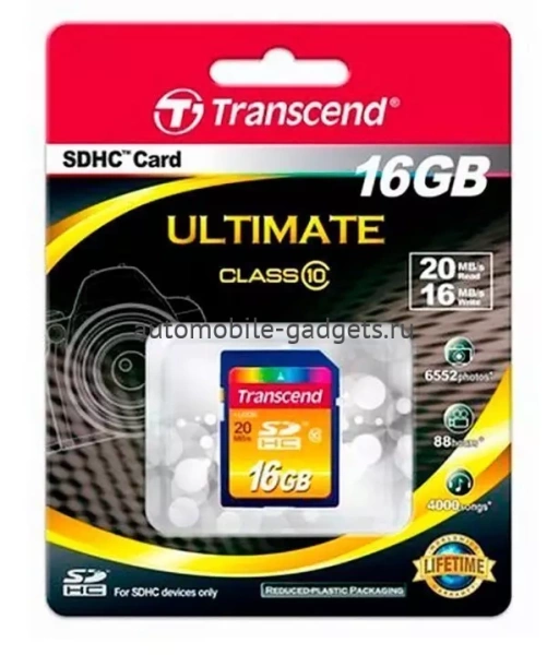 Карта памяти Transcend SD Card 16Gb, класс 10, SDHC